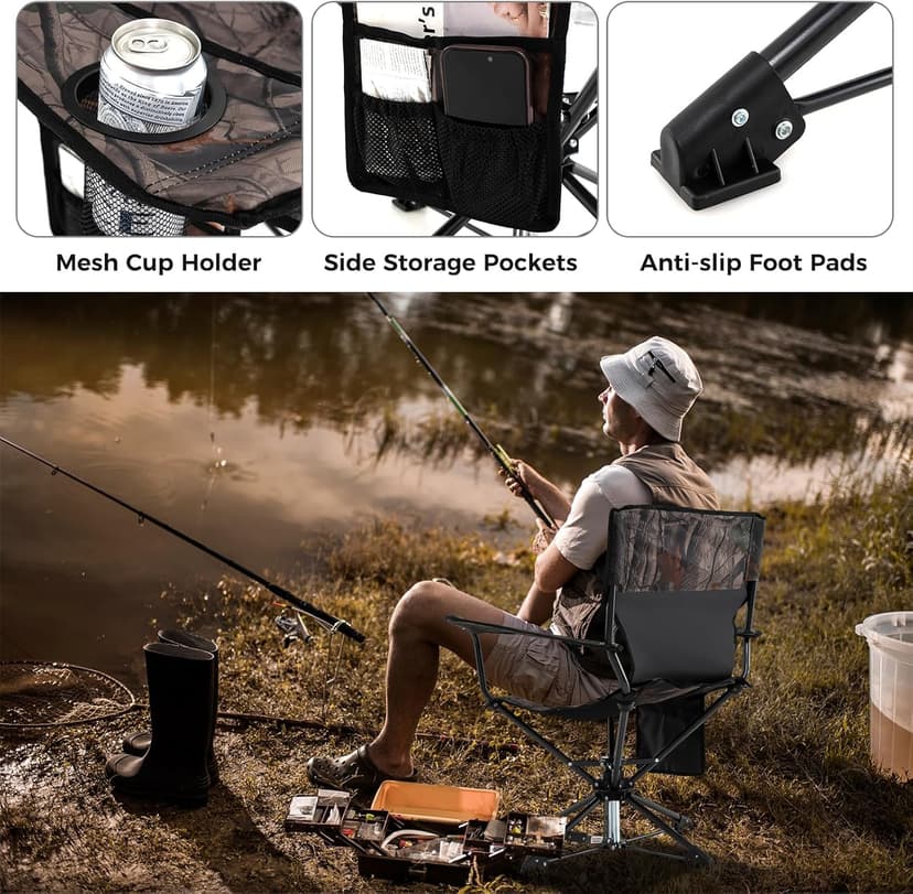 Goplus 360° Swivel Hunting Chair, Folding Hunting Blind Chair for Adults with Cup Holder & Carrying Bag, Lightweight Portable Camping Chairs for Lawn Fishing Picnic Beach Outdoor