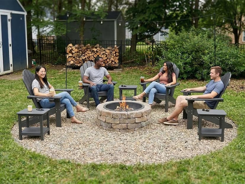 LUE BONA HDPS Adirondack Chairs Set of 4, Long-Lasting All-Season Outdoor Patio Chairs, Hidden Cup Holder, 350 LBS, Black