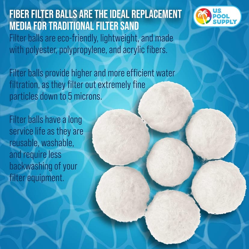 U.S. Pool Supply 1.5 lbs Pool Filter Balls - Eco-Friendly Fiber Filter Media for Swimming Pool Sand Filters (Equals 50 lbs Pool Filter Sand) - Higher & More Efficient Water Filtration Sand Replacement