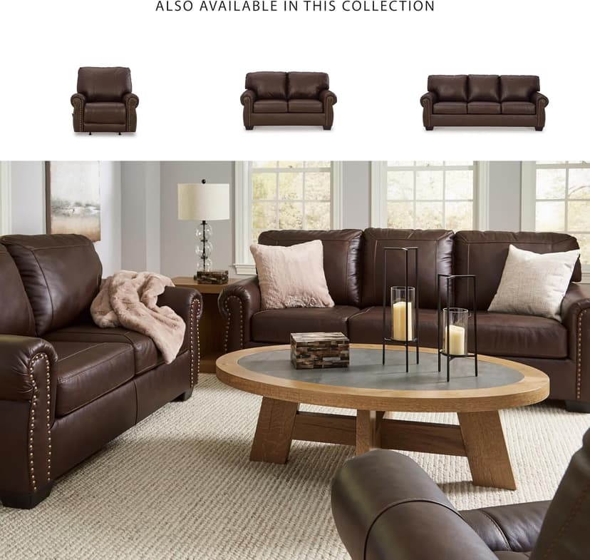 Signature Design by Ashley Colleton Classic Leather Match Sofa with Nailheads, Dark Brown