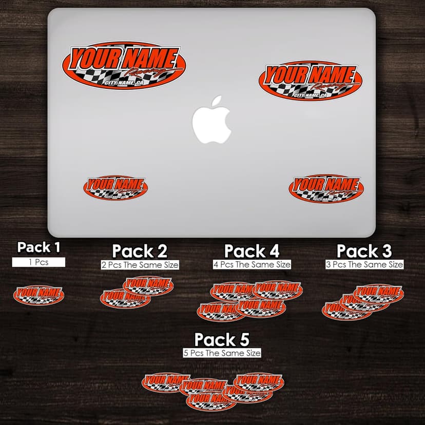 Custom Racing Name Sticker – Personalized Oval Vinyl Decal with Checkered Flag, Car Racing Style Waterproof Label for Helmet, Car, Bike, Laptop, Toolbox, Garage Gift for Men, Racing Fans