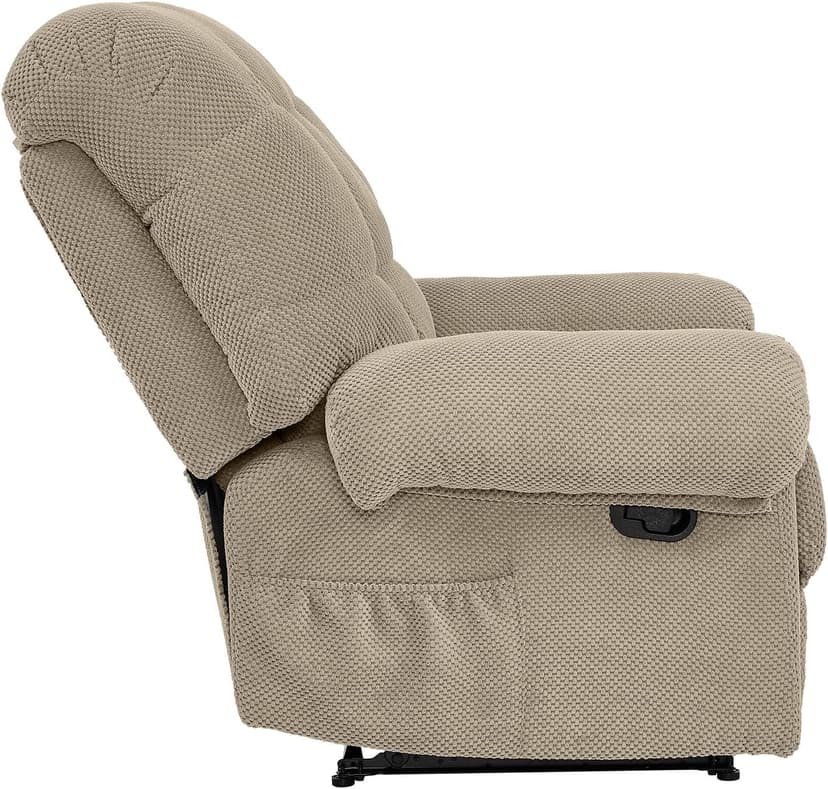 Comfy Recliner Chair for Elderly Seniors Adults, Overstuffed Manual Recliner, Ergonomic Back Pain Relief w/Pockets, Reading Apt Bedroom Living Room, Birthday Gift, Camel