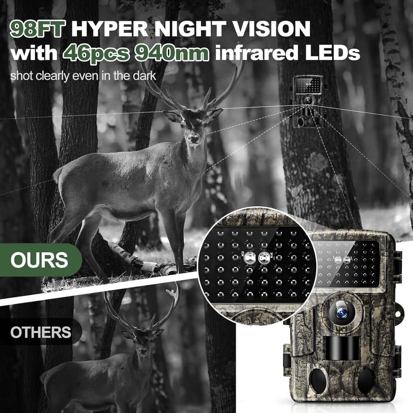 4K 60MP WiFi Trail Camera,Game Cameras with Night Vision Motion Activated Waterproof,Suitable for Outdoor Wildlife Detection, Monitoring Home Security