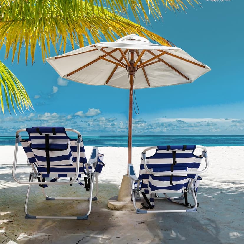 VINGLI Aluminum Backpack Beach Chair for Adults, Portable Lightweight Reclining Beach Chair with Headrest & Side Pocket, Lay Flat Beach Chair with 5 Positions for Outdoor Lawn/Fishing/Pool Lounge