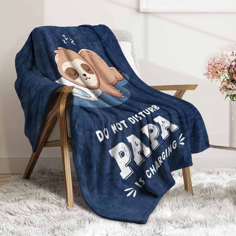 Papa is Charging Sloth Blanket 60" x 50", Grandpas Gifts for Christmas Fathers Day, Soft Sloth Throw Blanket for Grandpa Leebbsin Funny Gifts for Papa, Birthday Gifts for Papa Blanket B0G6KL3Z1Q
