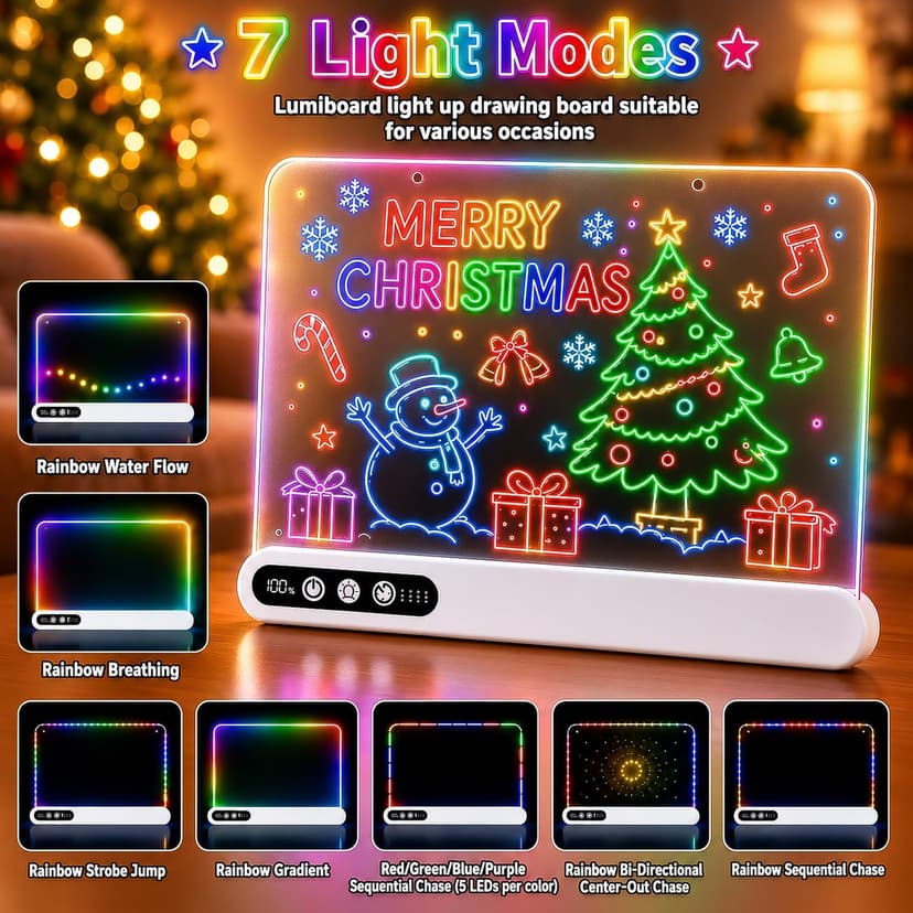 Led Drawing Board with 14 Light Effects,16" Rechargeable Glow Doodle Led Note Board with Colorful Markers,Neon Art Dry Erase Doodle Glow Drawing Tablet,Chritmas Birthday Festival Gifts for Kid (White) B0H1HPZ583