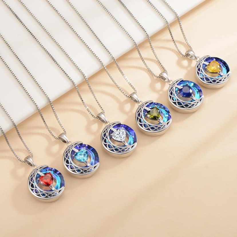 LIANYU Necklace for Womens Blue Sapphire Necklace Moon Pendant S925 Sterling Silver Crystal Jewelry for Women Pendant Birthday Gifts for Wife Gifts Valentine Anniversary