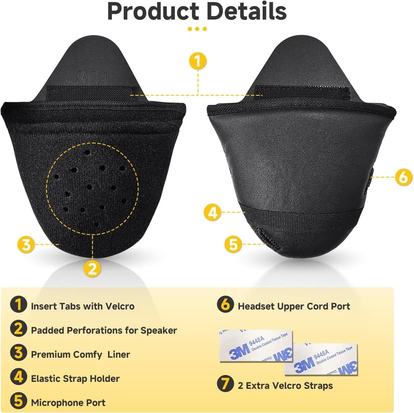 Moman HEB Half Helmet Speaker Pockets, Ear Pads for Motorcycle Helmet Headset Motorbike Headphone Helmet with Narrow or Wide Straps Blocks Wind Noise & Cold