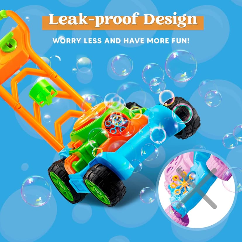 SLOOSH Bubble Lawn Mower Toddler Toys - Spill-Proof Bubble Machine Pretend Gardening Play Toy for Age 1 2 3 1-3 Year Old Baby Boys Indoor Outdoor Use, Push Toys Xmas Christmas Birthday Gifts (Blue)