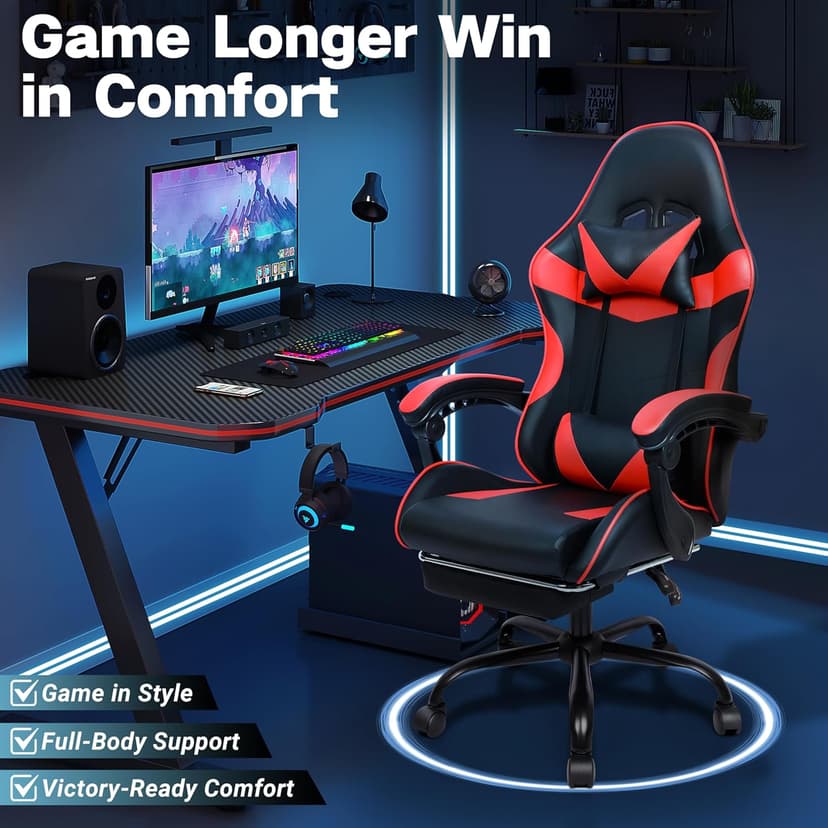 Gaming Chair with Footrest and Lumbar Support, Height Adjustable Chair with 360°Office Desk Chair,Heavy Duty 330lbs Computer Chair for Adults