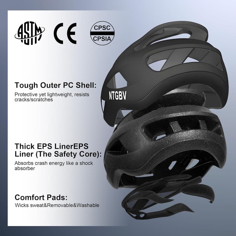 Adult Bike Helmet for Men/Women with Helmet Bag 2 Removable Moisture-Wicking Liners Adjustable Dial Comfort Fit Lightweight Shockproof CPSC 1203 Safety Certified for Road-Ready/Urban-Commute/MTB