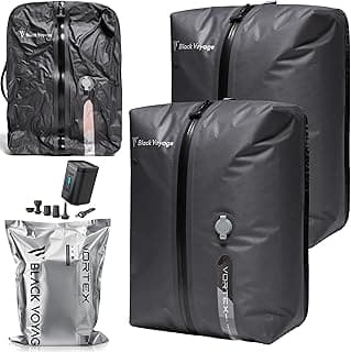 Black Voyage Reusable Vacuum Compression Travel Bag for Carry-On Suitcase and Backpack, Recycled IP67 Waterproof Space Saver Vacpack (2-Pack, 18L - Pump Included)