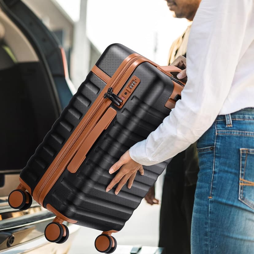 UKEIN Luggage Sets 3 Piece, Carry On Luggage 20In With Spinner Wheels,PC Hardside Suitcase Set with TSA Lock,Durable Carry On Suitcase With Travel Backpack for Men (Black, 3 piece set (20inch))