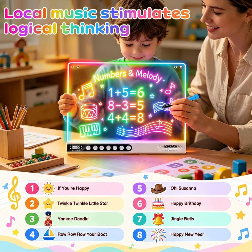 8 Colors, 8 Modes, 15 Light Effects with Music & Blue-Tooth, Doodle Neon Glow Pad Toys Gift for Girls/Boys/Kids 16" Rechargeable LED Drawing Board, Kids Birthday Christmas Gift B0GT9HHRJJ