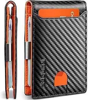 RUNBOX Slim Wallets for Men - Leather Money Clip Mens Wallet - RFID Blocking Front Pocket Bifold Wallet - Thin Credit Card Holder with Gift Box