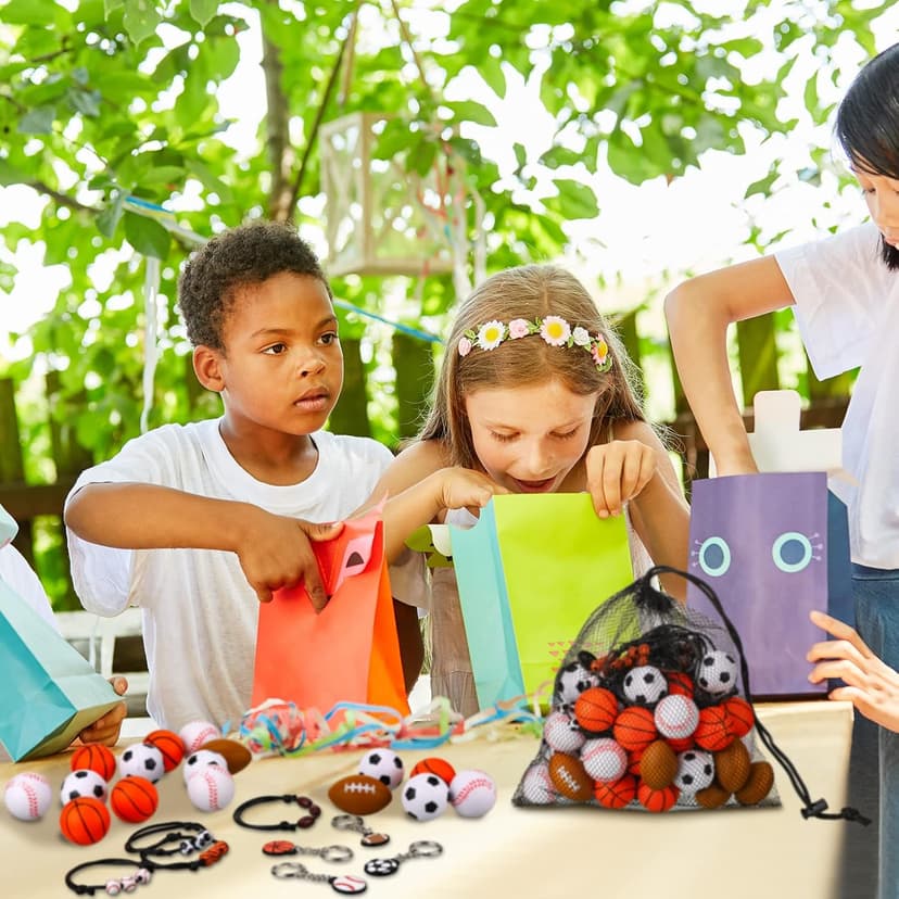 Nosiny Sportball Party Favors - 108 Pcs Bulk Set Including 36 Keychains, 36 Stress Balls & 36 Charm Bracelets for Team Birthday Parties