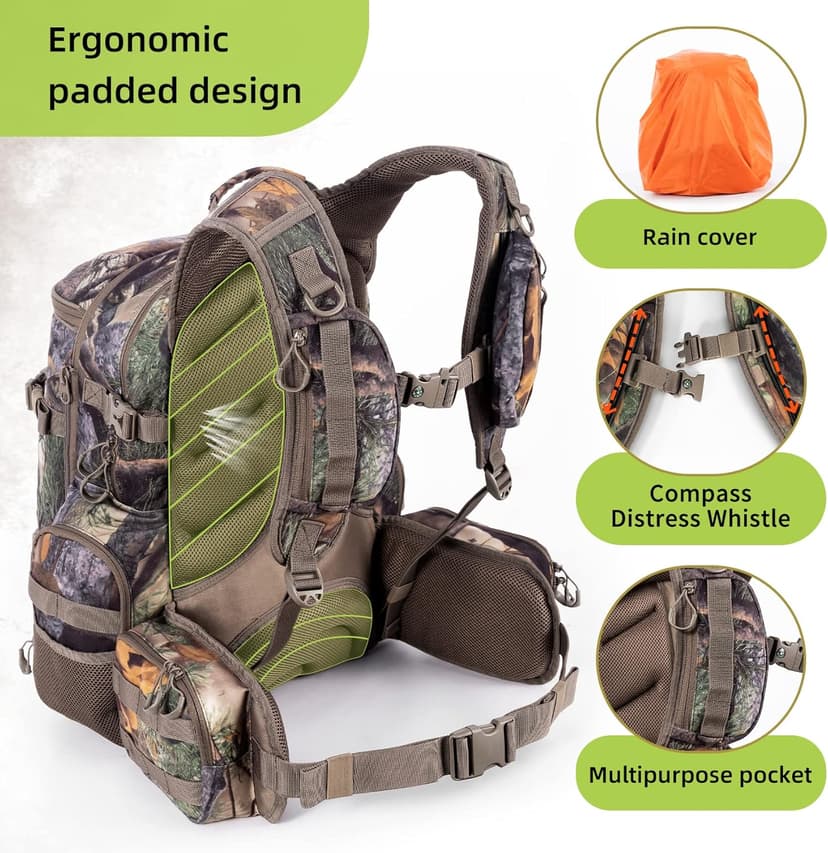 BLISSWILL Large Hunting Backpack with padded weapon for Bow Rifle Hunting Gear Accessories 40L(New leaf camouflage)