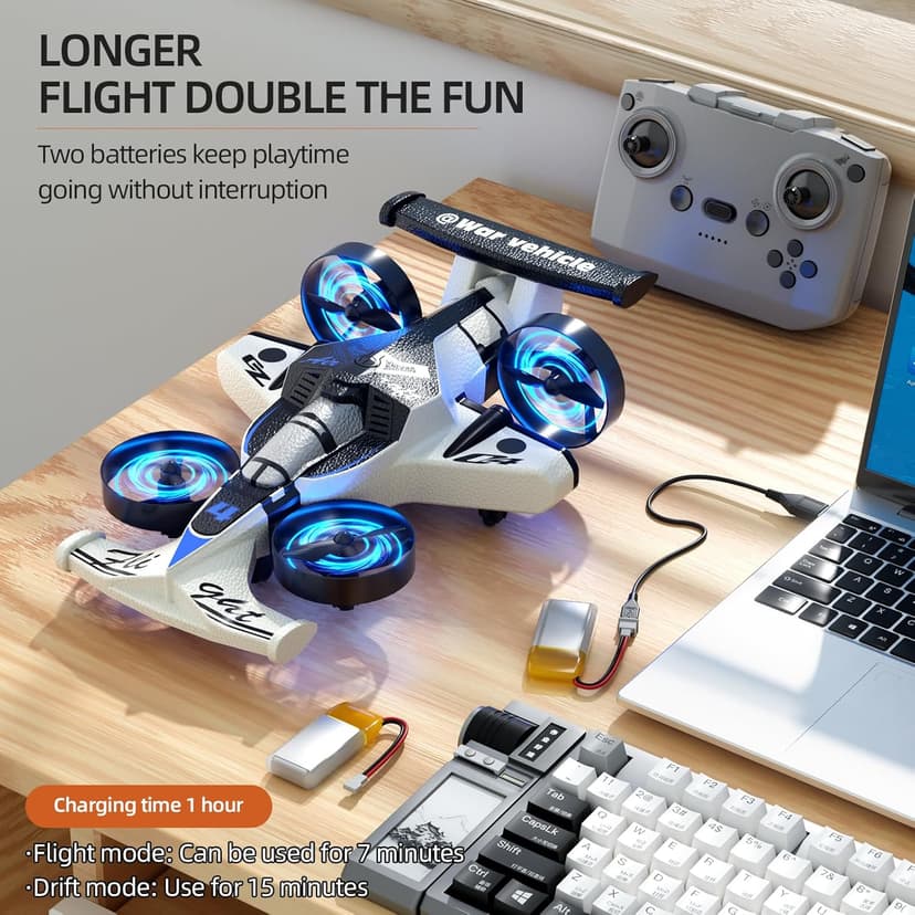 Remote Control Airplane Car Toys for Kids Ages 4-6-8-10-12, 2-in-1 Foam RC Plane Car Jet Mini Drone, Racing Car Stunt Plane Toys for Kids Boys Beginners 4 5 6 7 8 9 Year Indoor Outdoor Play