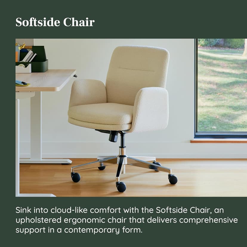 Branch Softside Mid Century Modern Office Chair, Boucle Fabric - Removable Arms with Luxury Cloud-Like Comfort - Adjustable Height - Integrated Lumbar Support - Oatmeal