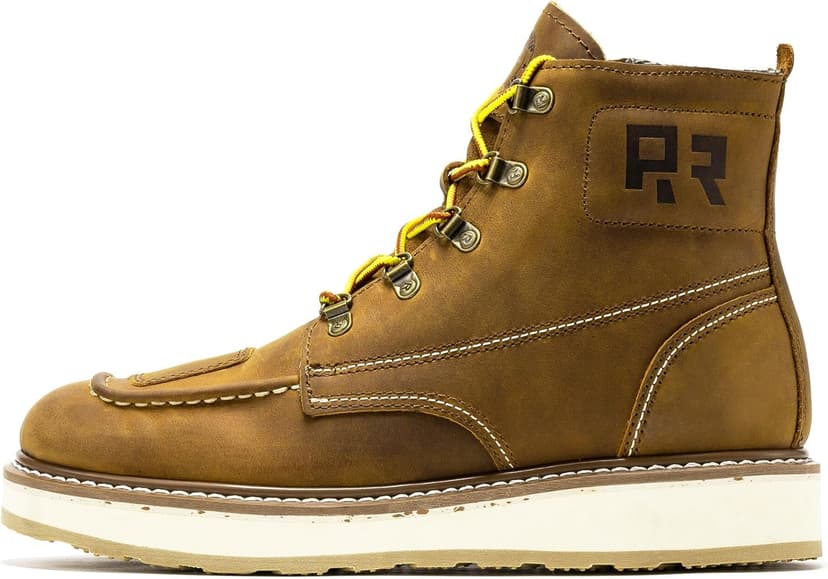 ROCKROOSTER Magnolia 6" Side-Zipper Wedge Boots for Men, Lightweight Soft Moc Toe Motorcycle Boots SAP309-Brown, SAP309BK-Black, SAP310-Black