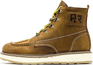 ROCKROOSTER Magnolia 6" Side-Zipper Wedge Boots for Men, Lightweight Soft Moc Toe Motorcycle Boots SAP309-Brown, SAP309BK-Black, SAP310-Black