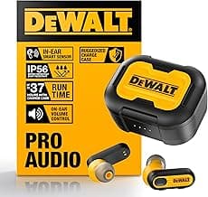 DEWALT Heavy Duty True Wireless Ear Buds, Bluetooth Headphones with Type C Charging Case Included, Over 37 Hours of Battery Life, Easy Setup for iPhone, Perfect for Jobsite, Outdoor Work, Yellow