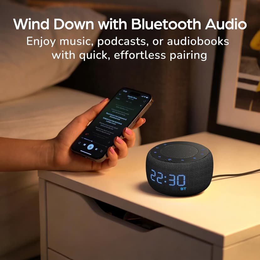 BUFFBEE Alarm Clock with Bluetooth Speaker & FM Radio for Bedside – Gradual Wake-Up Sounds, Fully Dimmable Display & Ambient Night Light, Plug-in Digital Clock for Bedroom