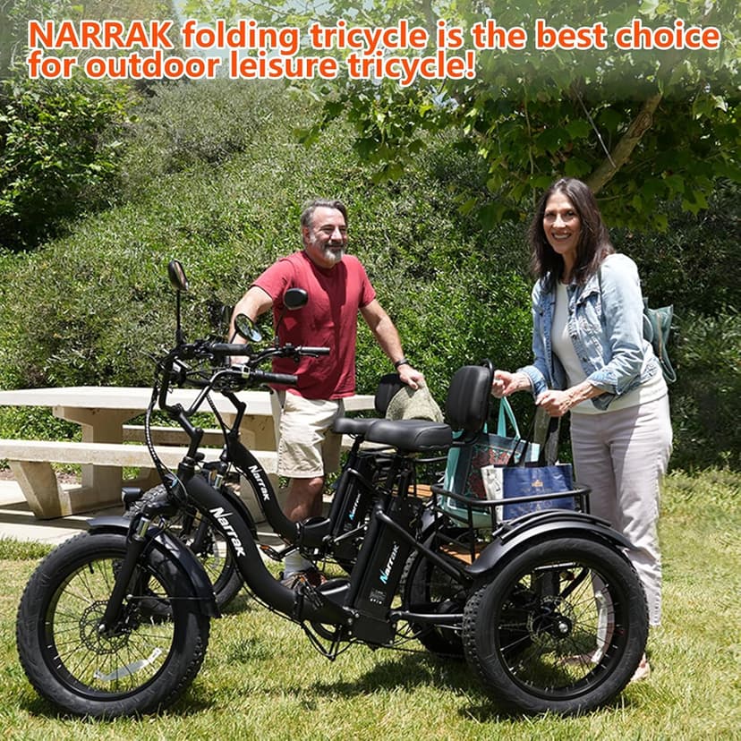 Electric Tricycle for Adults,Fat Tire Folding Electric Trike,3 Wheels Electric Bicycle Bikes, Peak 1350W Step-Thru Etrike with Removable Battery and Large Basket for Women Men