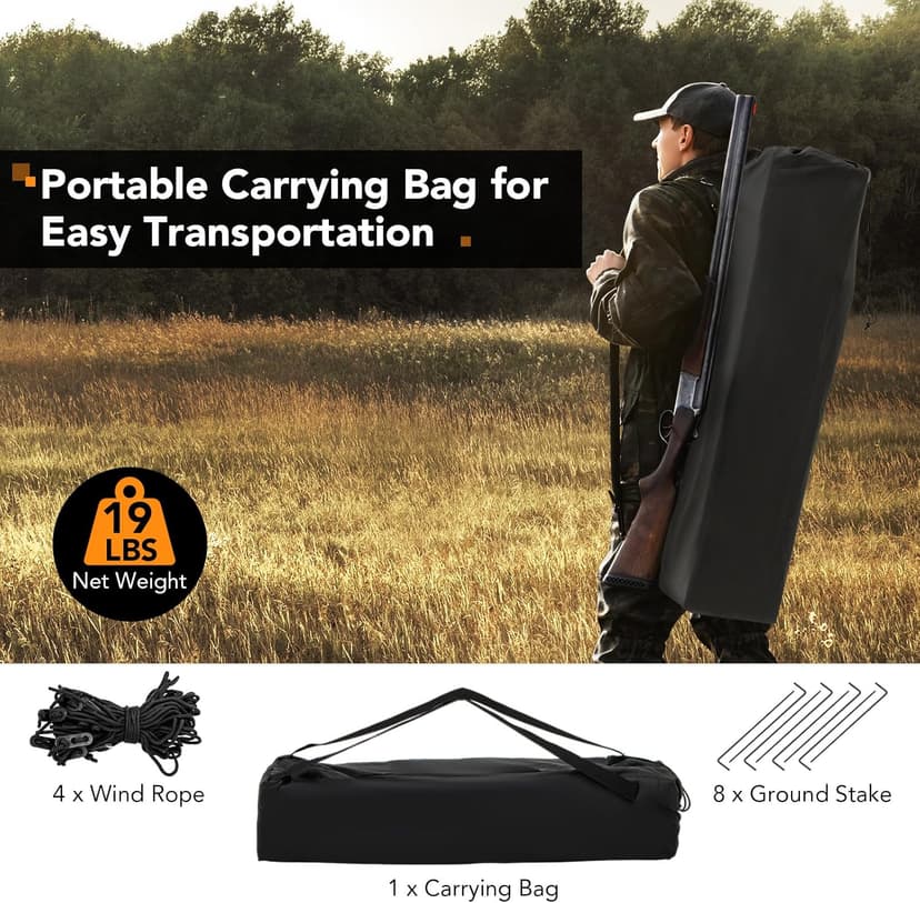 Tangkula Extra Tall 3-4 Person Hunting Blind, 270 Degree See Through Ground Blind with Silent Slide Windows, Zippered Door, Carry Bag, Pop Up Deer Blind for Turkey Hunting, Camouflage
