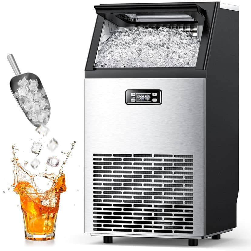 COWSAR Commercial Ice Machine, 100Lbs/24H Stainless Steel Undercounter Ice Maker with 33Lbs Storage Capacity, Self-Cleaning Freestanding Ice Machine for Home, Bar, Restaurant, Office, Outdoor