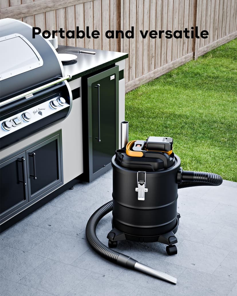 DeForce Cordless Ash Vacuum, for DeWalt 20V Max Battery, 4-Gallon Portable Vacuum Cleaner, Black, with Hose Nozzles HEPA Filters Wheels, for Pellet Wood Stove BBQ Grill (Bare Tool ONLY)