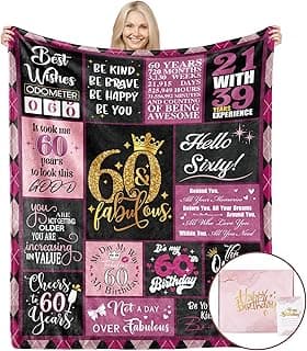 60th Birthday Gifts for Women, 1965 Blanket with Gift Box, Gifts for 60 Year Old Women, Happy 60 Birthday Gifts Ideas, for Woman Turning 60 Decorations 60"x50"