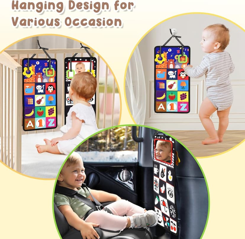 URMYWO Tummy Time Toy - Black and White High Contrast Baby Toys for Newborn - Baby Visual Stimulation Mirror - Montessori Sensory Crinkle Toy for Infant 0-3-6-12 Months - Shower Gift for Boy Girl