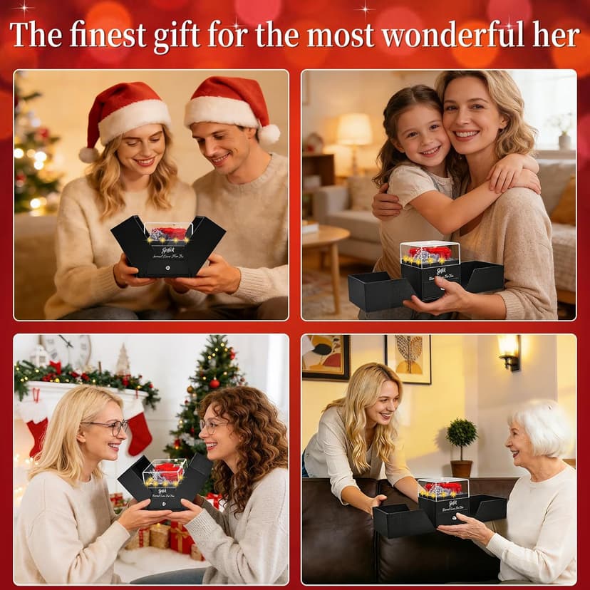 2 Preserved Rose Gift for Women - Eternal Rose with I Love You Necklace - Romantic Birthday Gifts for Girlfriend Mom Her Wife Grandma on Valentines Mothers Day Anniversary Christmas-Red