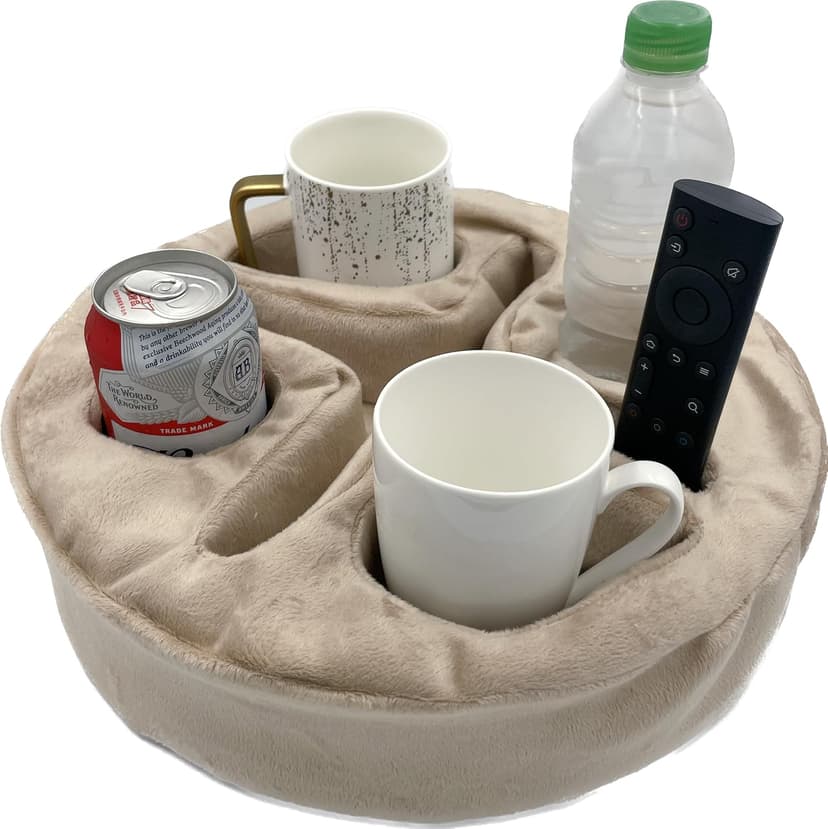 Xchouxer Couch and Bed Cup Holder Pillow, Sofa Organizer Caddy for Drinks, Remotes, Phones, Snacks (Beige) B0BWJ7W36N