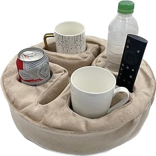 Xchouxer Couch and Bed Cup Holder Pillow, Sofa Organizer Caddy for Drinks, Remotes, Phones, Snacks (Beige) B0BWJ7W36N