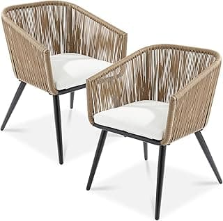 Best Choice Products Set of 2 Patio Dining Chairs, Outdoor Seating for Backyard, Poolside, Balcony w/Woven Wicker Design, 250lb Weight Capacity - Natural/Ivory