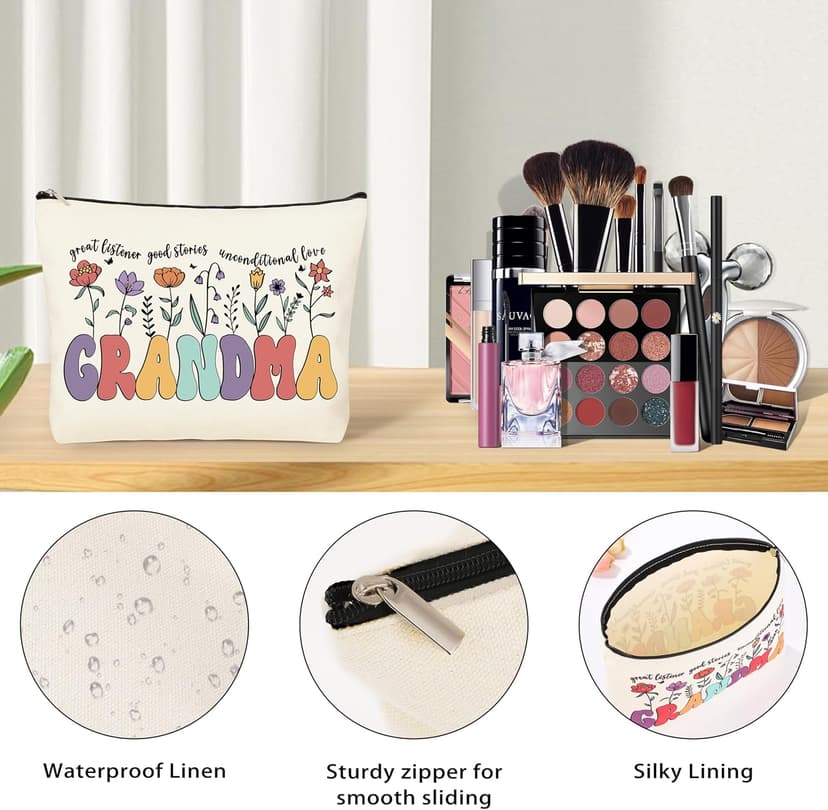 Grandma Gifts for Birthday Tote Bag Grandma Gifts Set from Granddaughter Grandson Grandchildren Grandkids Best Grandma Gifts Basket Tote Bag Makeup Bag 16 Oz Can Glass Bead Bracelet