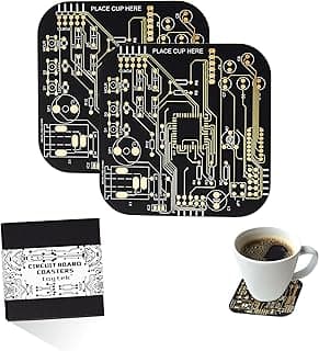 Coasters for Drinks in PCB-Design Black Coasters Decor with Immersion Gold Circuit Board Coaster for Coffee Table Gamer Bar Office Cute Stuff for Boyfriend Geeky Engineer Dad Men (2 x Black/Pack)