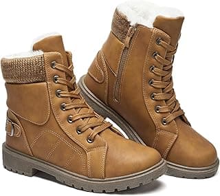 SERNIAL Womens Winter Snow Boots Fur Lined Ankle Boots White Black Side Zipper Booties