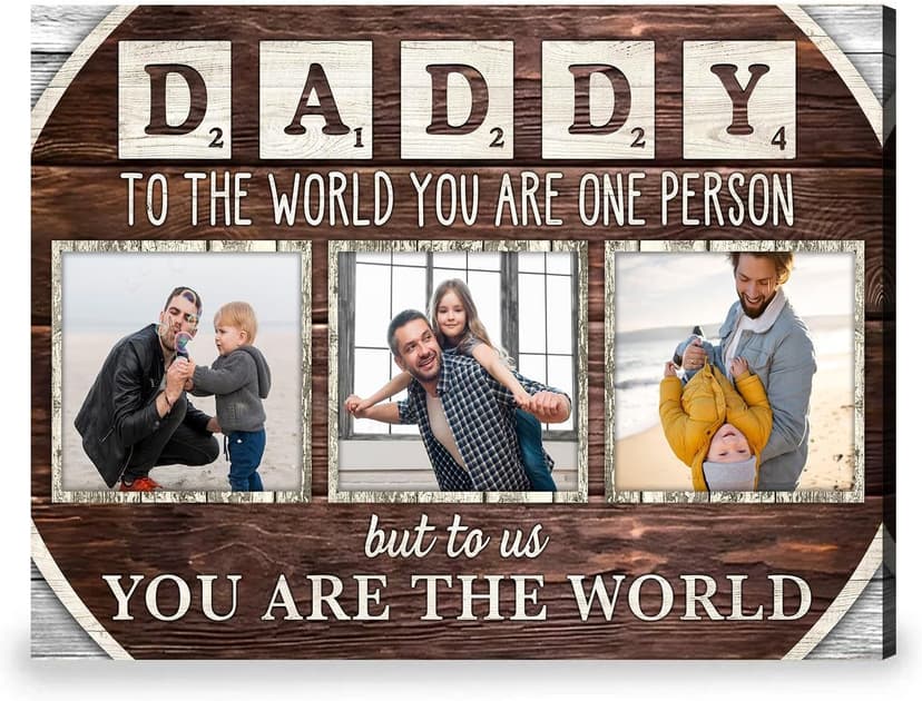Personalized Father's Day Canvas Custom Photo Wall Art Gifts for Dad, Daddy To The World You Are One Person Poster, Father's Day Gift from Daughter or Son, Custom Dad Photo Art, Christmas Gifts #1