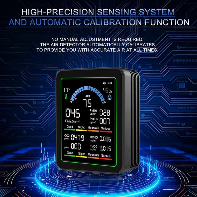 10 in 1 Indoor Air Quality Monitor, Air Tester, Portable Smartair Quality Tester for CO2 | CO | TVOC | HCHO | Temp | AQI | PM0.3-1 Detection Suitable for Home, Cars, Plants, Pets and Hotels