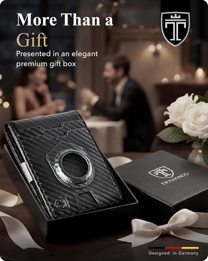 TRAVANDO AirTag* Wallet Mens Wallet with Money Clip Air Tag Wallet Card Holder RFID Blocking Bifold Gifts for Men