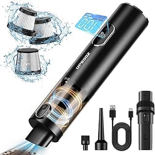 Upbooz Handheld Vacuum Cordless, Car Vacuum with 14000PA Powerful Suction with LED Light, Air Duster 2-in-1,Low Noise Rechargeable Portable Mini Vacuum Cleaner for Car Home Pet Office,Two Gears Black