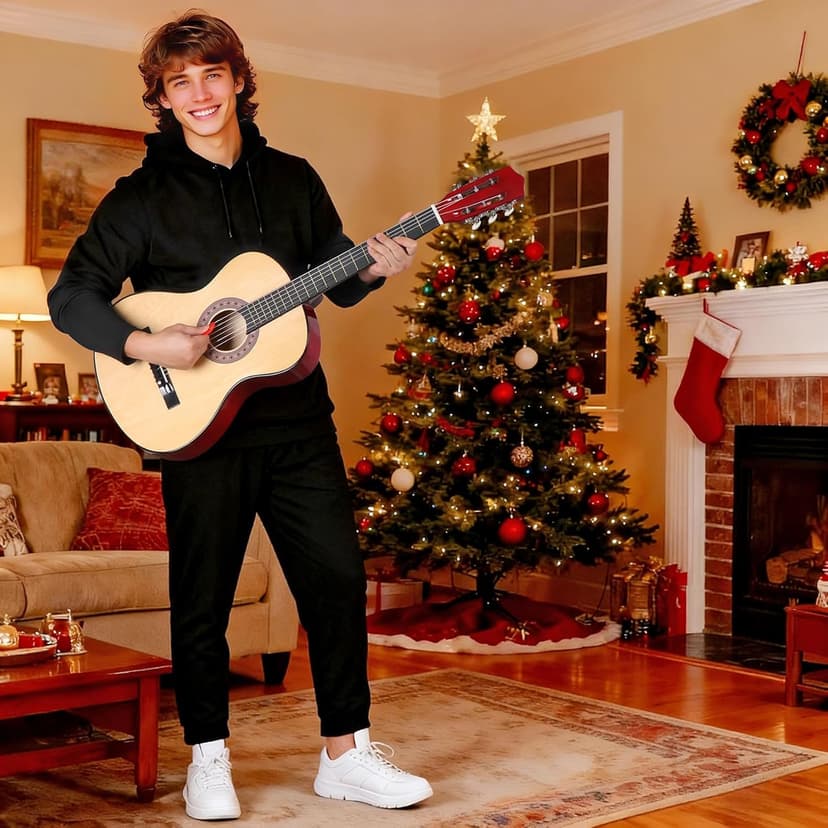 38 Inch Beginner Acoustic Guitar, 6-String Guitar Starter Kit for Starters with Gig Bag, Strings, Strap, Pitch Pipe and Pick, Natural