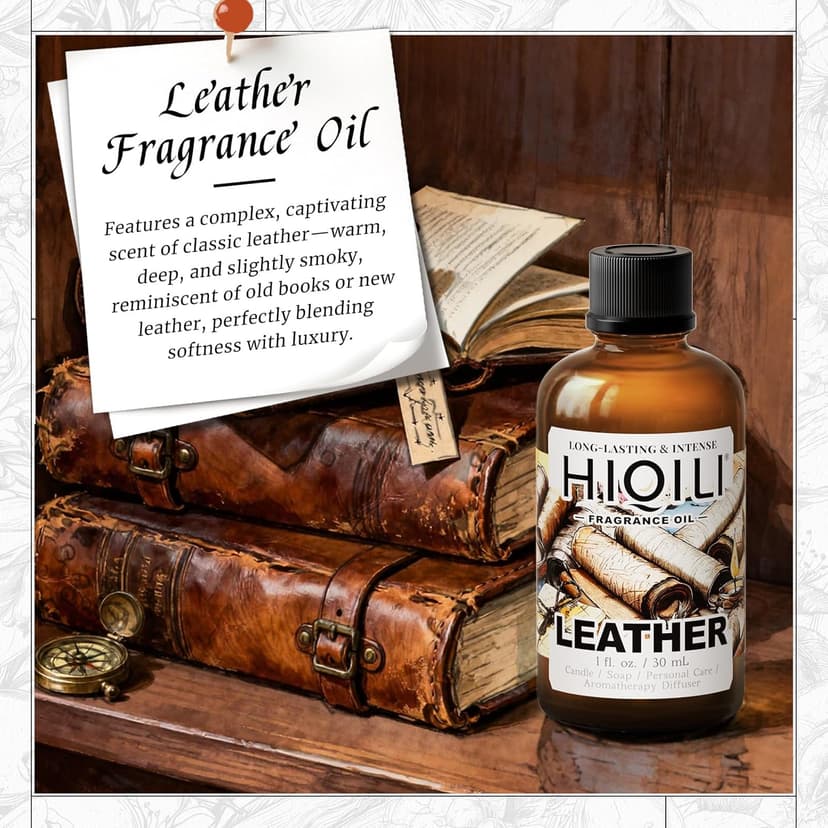 HIQILI Leather Fragrance Oil, Men's Scent, for Car Air Freshener Use, Soap, Candle, and Long-Lasting Perfume Making - 1 Fl Oz