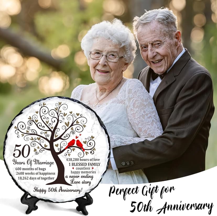 Golden Couple Slate Plate – 50th Wedding Anniversary for Parents, Gifts for Husband and Wife – Unique Decorative Keepsake Sign to Celebrate 50 Years of Love and Marriage