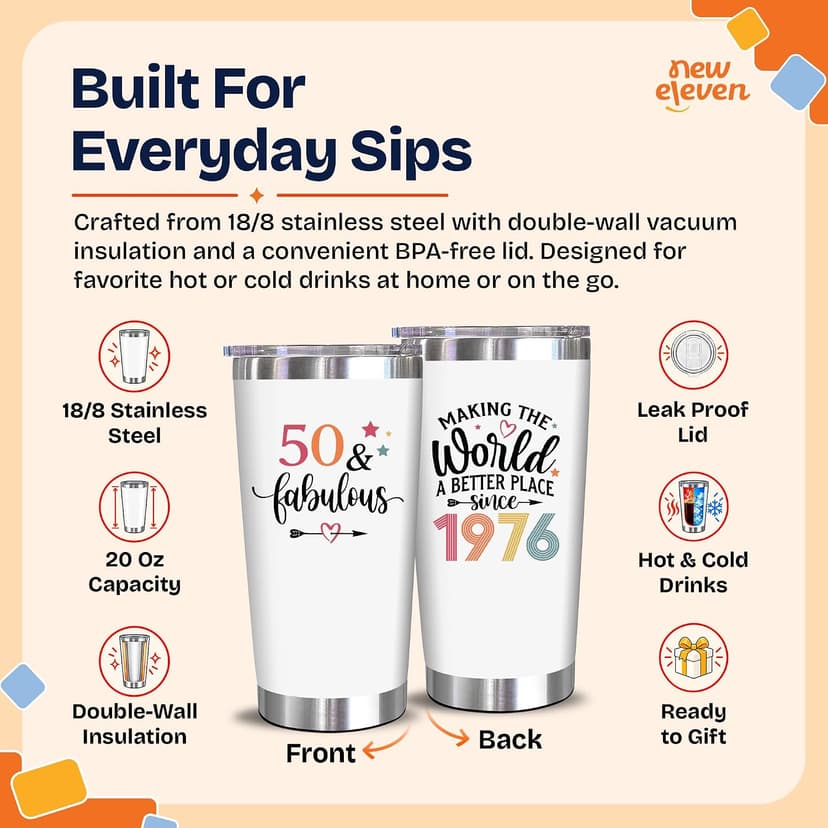 NewEleven 50th Birthday Gifts For Women - 50th Birthday Decorations For Women, Her, Wife, Girlfriend - Gift For Her Turning 50 Year Old - 20 Oz Tumbler B0DH7X6R1J