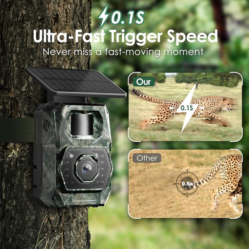 MAXDONE Solar Trail Camera WiFi Bluetooth - 4K 64MP Game Cameras with Night Vision Motion Activated IP66 Waterproof, with 5200mAh Battery and 32GB Memory Card Cameras for Outdoor and Backyard ﻿