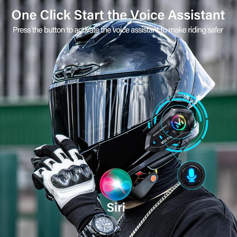 Motorcycle Helmet Bluetooth Headset 2 Way Intercom 550 Yards,HIFI Sound,Noise Cancellation,Music Share,1000mAh,Helmet Speakers Headphones FM,Easy to Connect/Use with Gloves,Waterproof,Voice Assistant